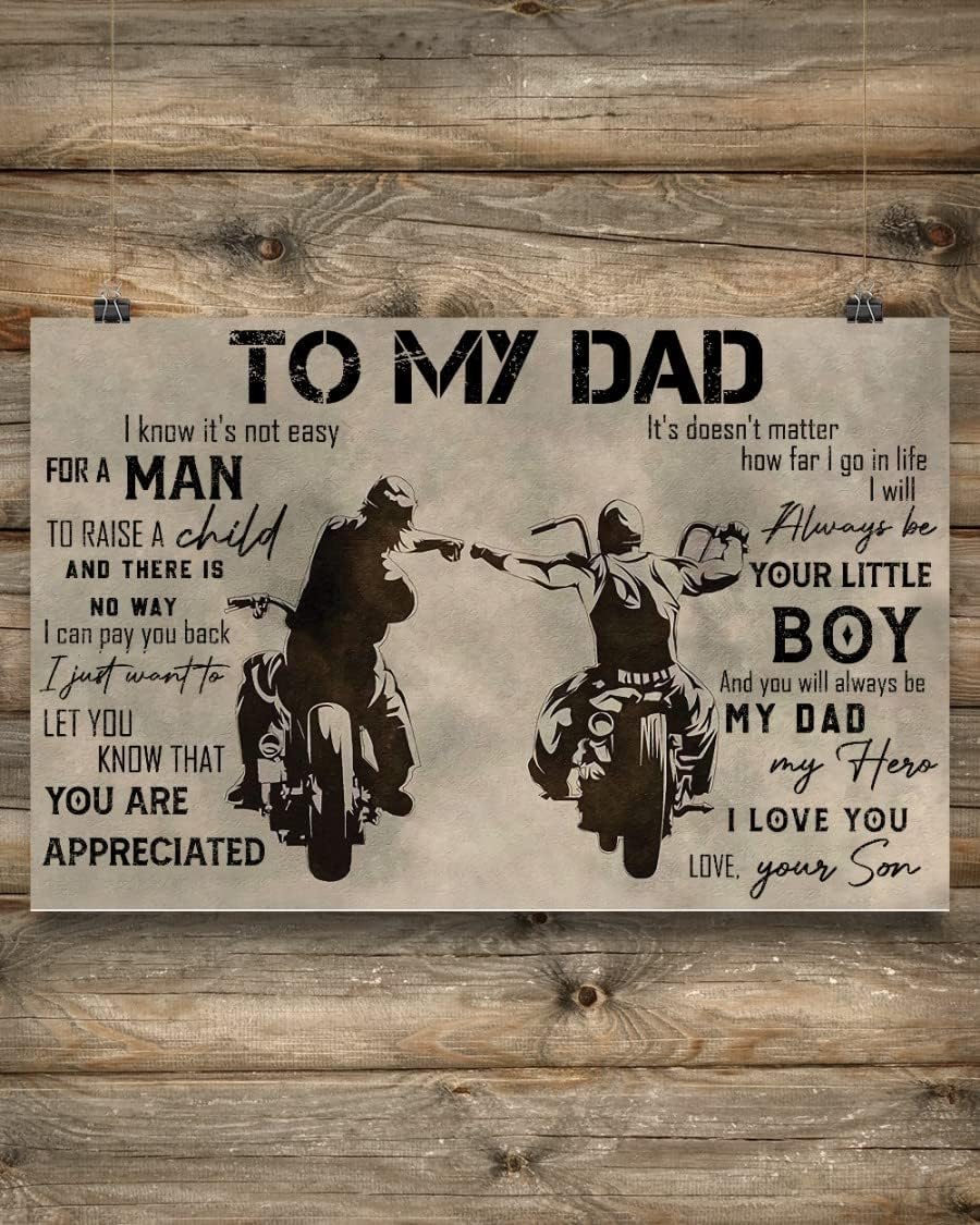 Schian Póster de pared de motocicleta con texto en inglés “To My Dad”, decoración de Navidad, regalo de hijo, padre e hijo, amantes del