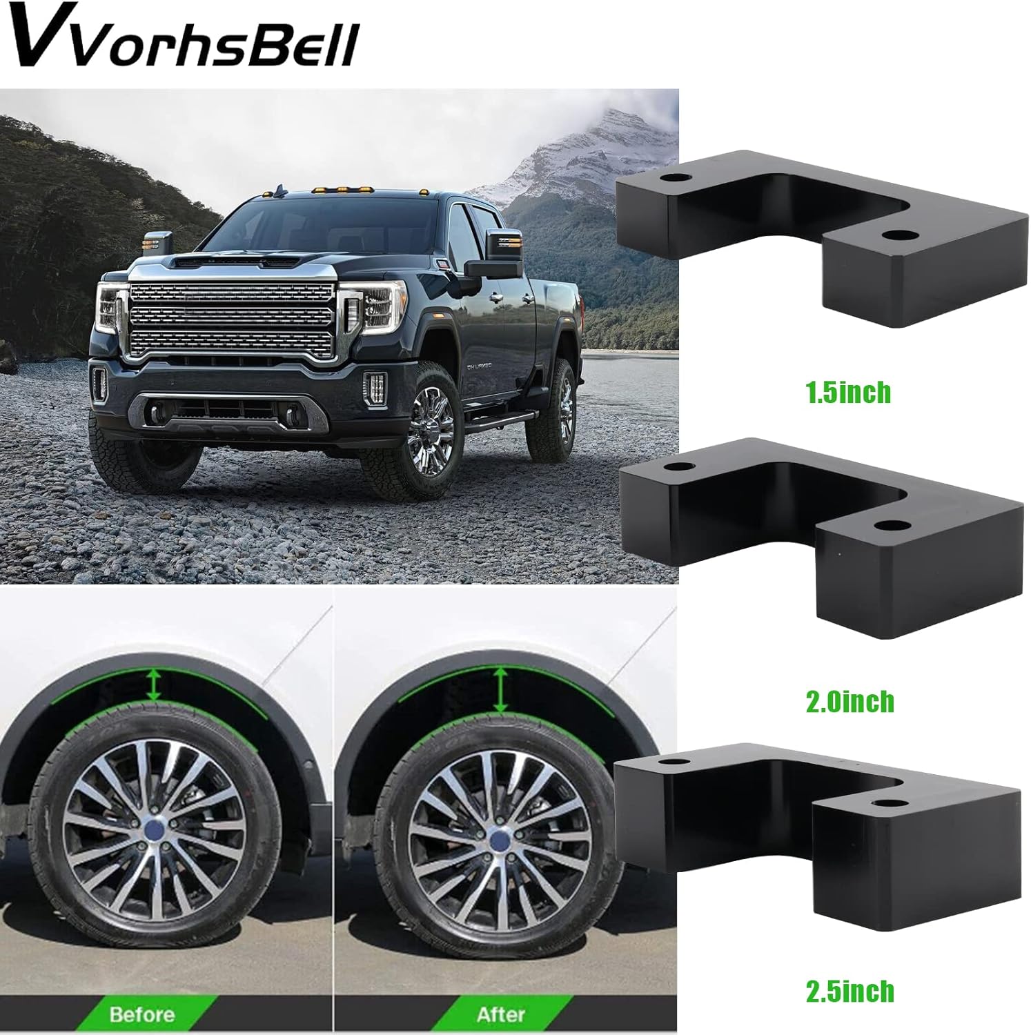 VVORHSBELL Kit de elevación de nivelación de 2.5 pulgadas compatible con GMC Sierra GM 1500 2007-2019Chevy 2007-2021Silverado1500Yukon XL 1500
