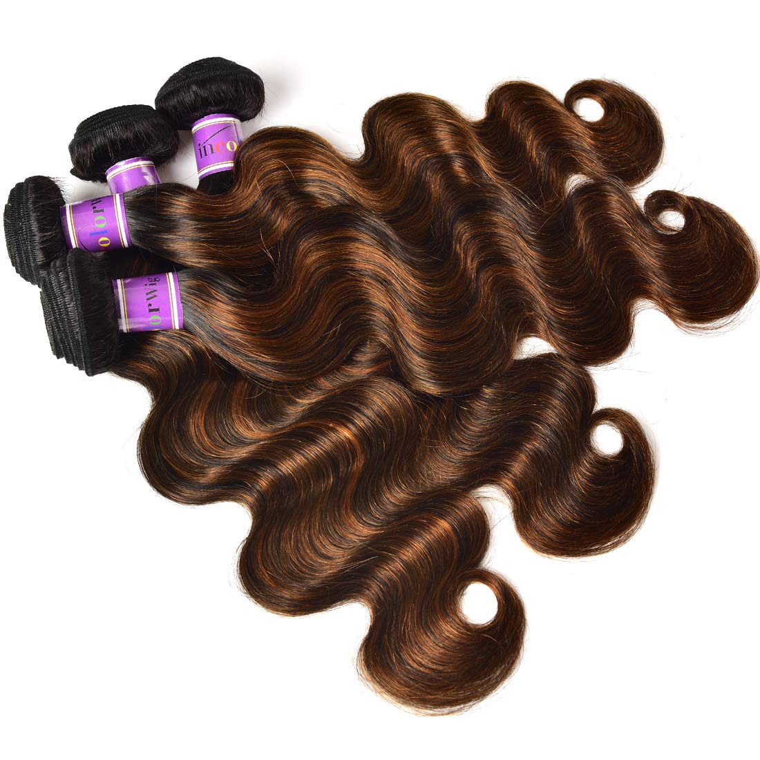 UNice Cabello humano ondulado marrón degradado 1 paquete de 8 pulgadas, cabello Remy brasileño raíz oscura rubio, extensiones de cabello humano