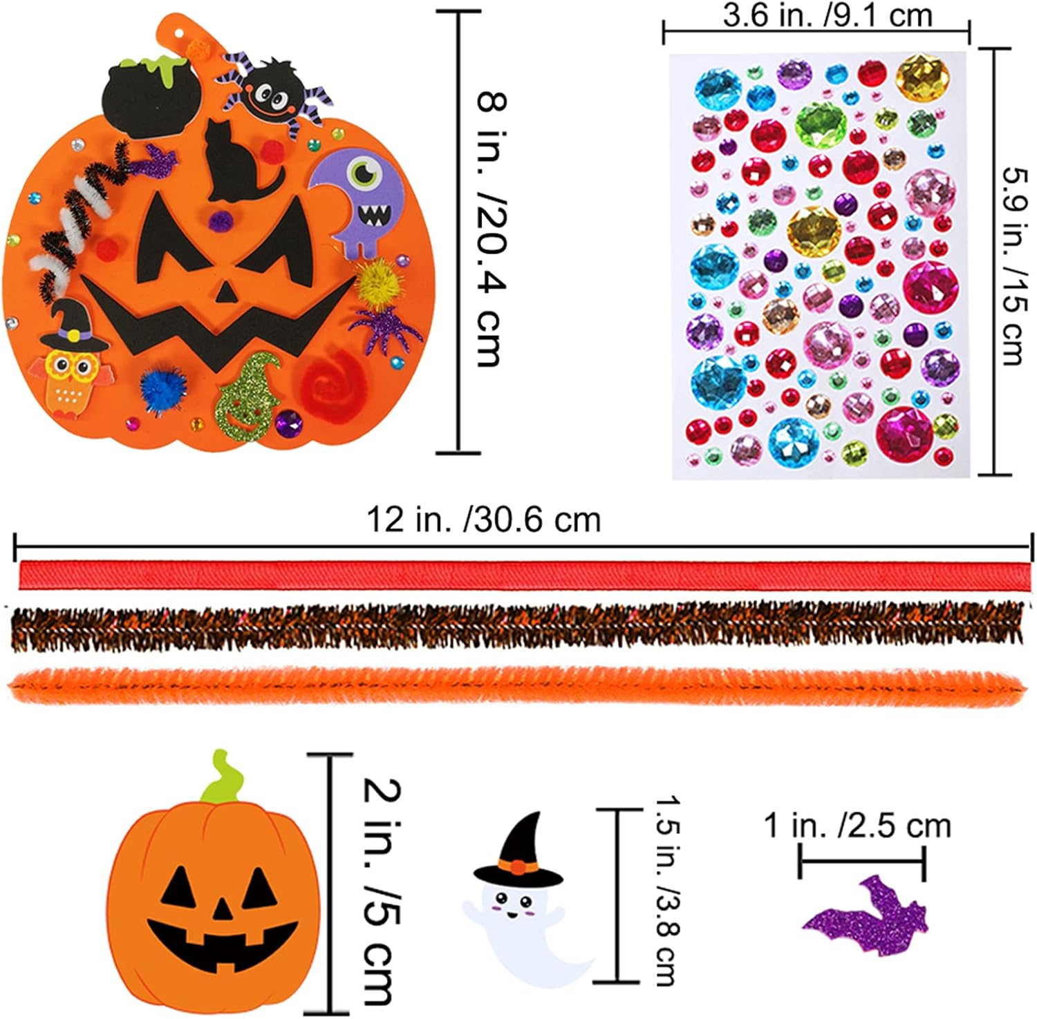 Winlyn 30 kits de decoración de calabaza de Halloween para otoño, kits de manualidades de calabaza, formas de calabaza de espuma con calcomanías de