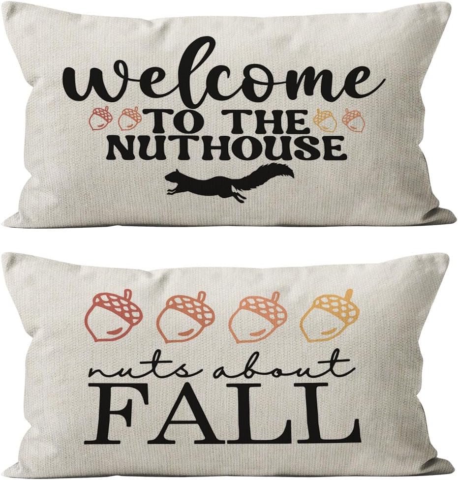 Fundas de almohada de otoño reversibles de 12 x 20 pulgadas, almohada de otoño de ardilla, decoración de otoño, fundas de almohada decorativas de