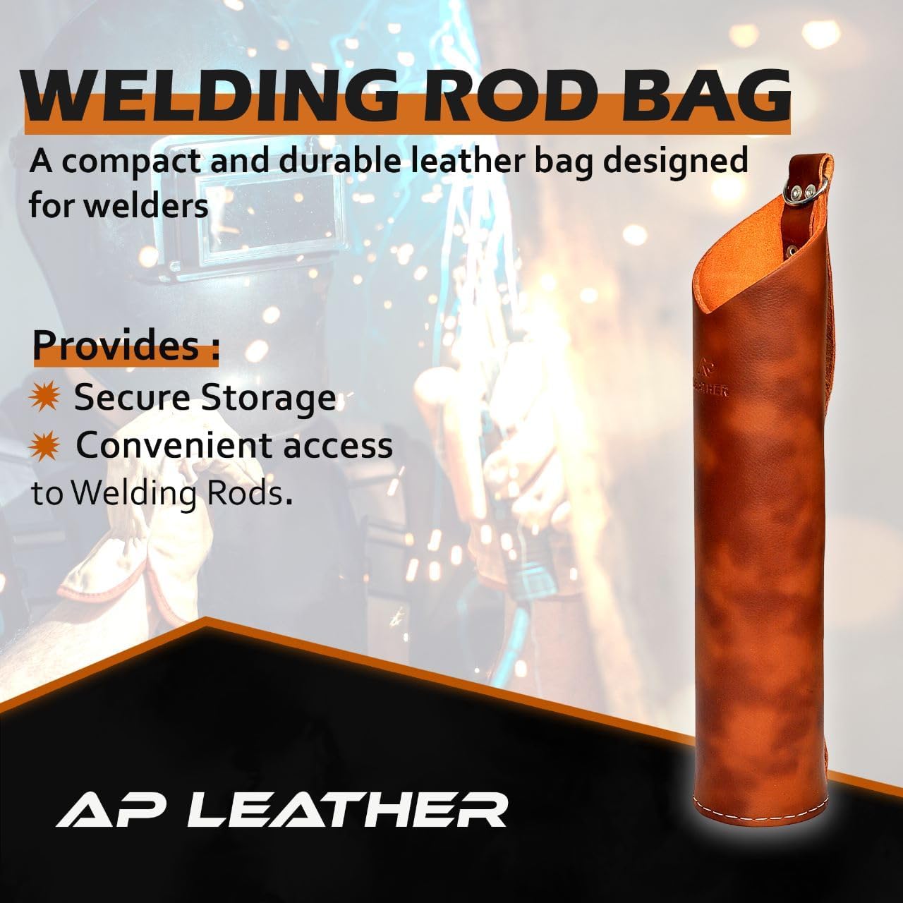 AP-LEATHER PRO-14 – Bolsa para barra de soldadura de cuero de grano superior, soporte para varilla de soldaduraelectrodo, contenedor de