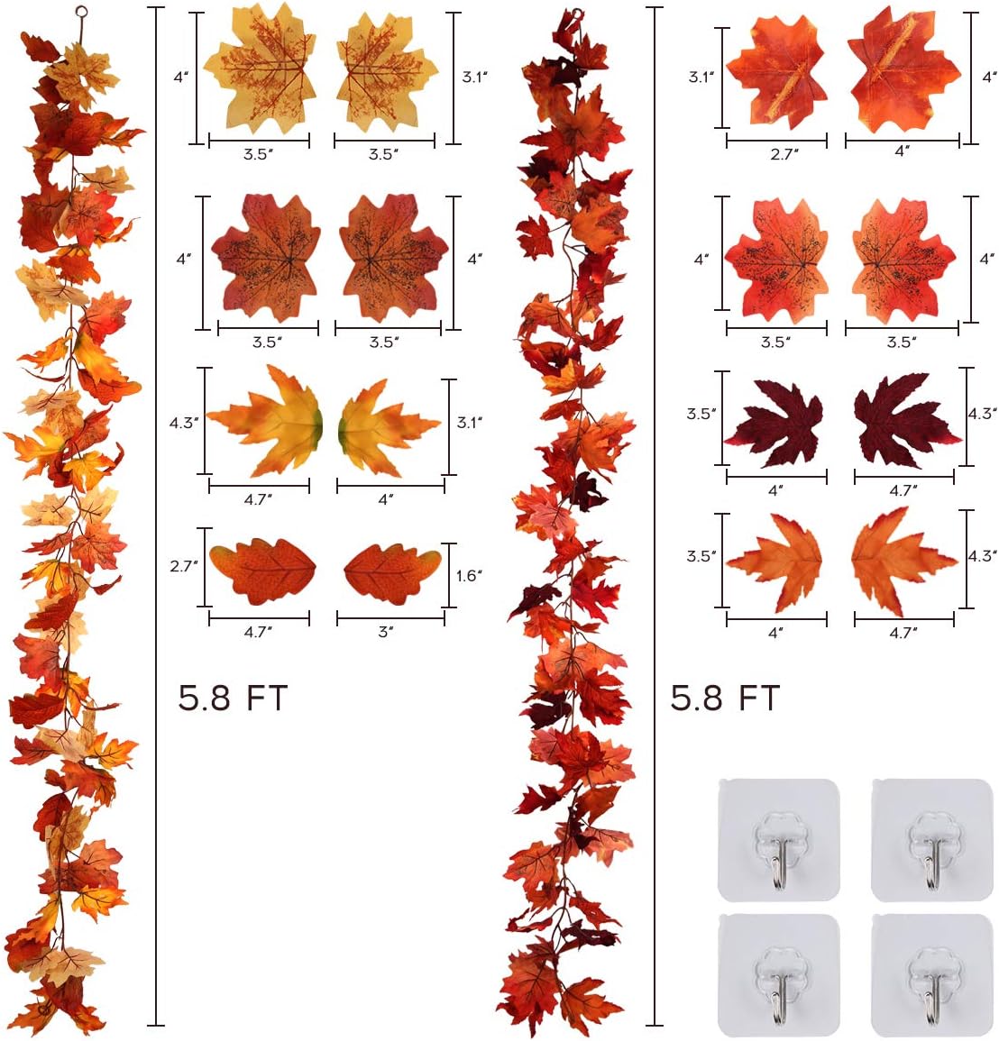 RECUTMS – 2 unidades de guirnalda de arce otoñal  colgante de hojas de otoño para el hogar, jardín, boda, fiesta, cena, chimenea, marco de puerta,