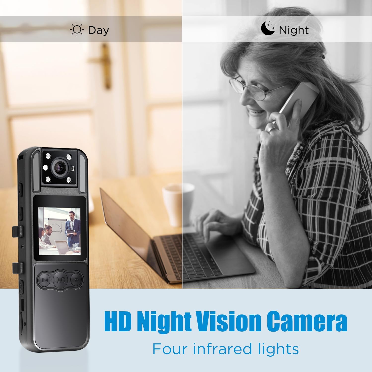 Giurrovo Cámara corporal de 64 GB con audio y video, mini cámaras corporales 1080P con visión nocturna infrarroja, videocámara de bolsillo de cámara