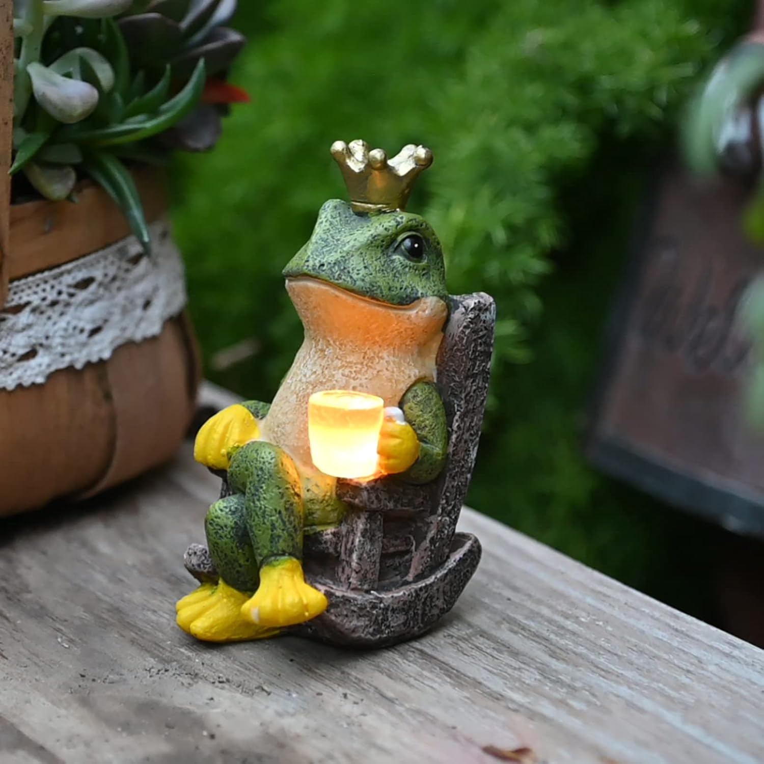 Estatua de jardín de rana en miniatura con luz solar, decoración del hogar, accesorios de jardín de hadas, decoración de rana para patio, balcón,