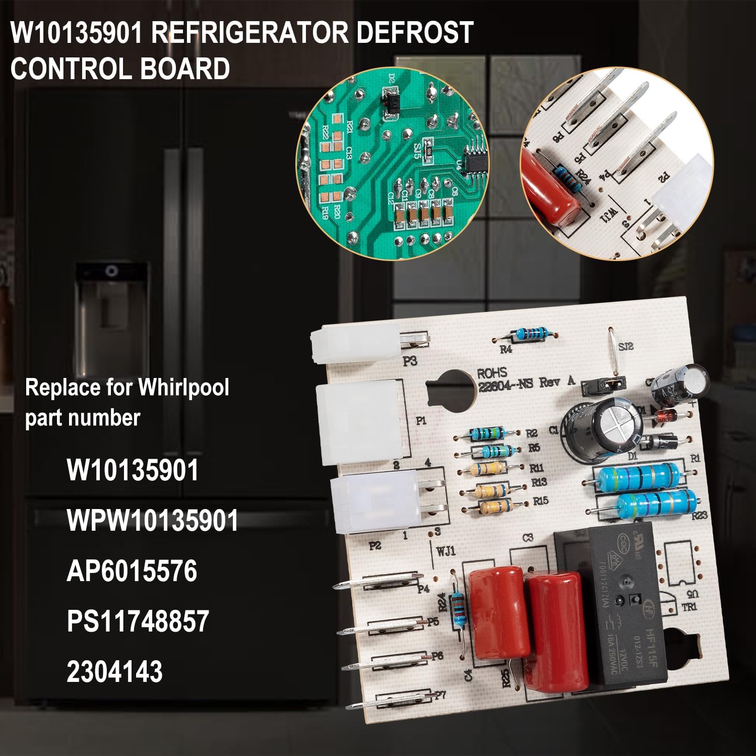 Kit electrónico de piezas de repuesto de la placa de circuito del control de descongelación del refrigerador cabido para Whirlpool W10135901,