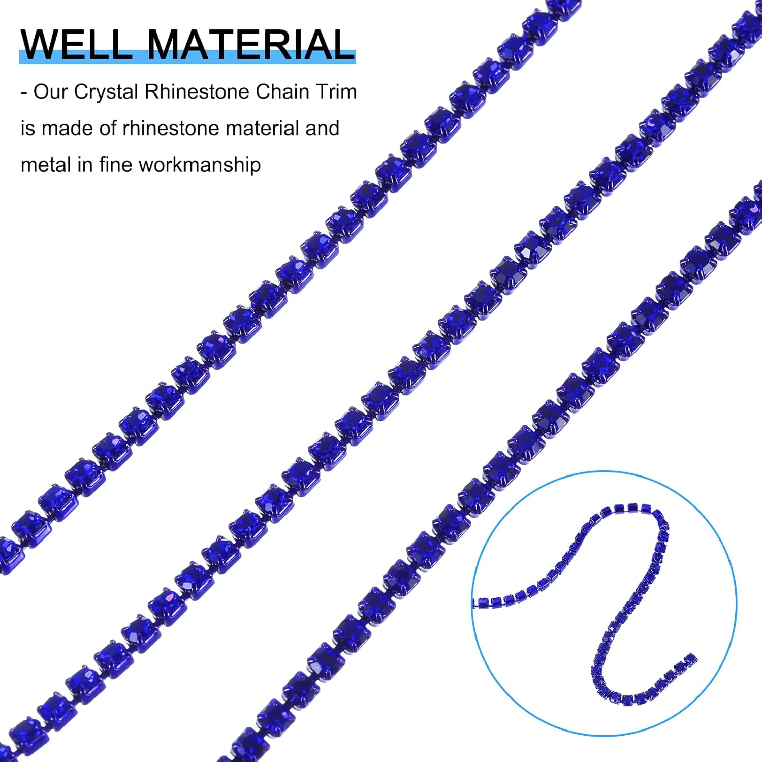 uxcell Cadena de diamantes de imitación de cristal de 10 yardas, 0.118 pulgadas (0.118 in) para coser y cerrar la cadena para manualidades, joyas,