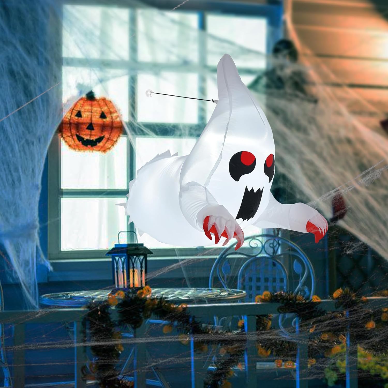 COSTWAY Fantasma inflable que estalló de la ventana, decoraciones inflables con luces LED integradas, 3 ventosas