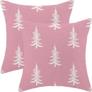 CXMEIFLY Juego de 2 fundas de almohada de Navidad de 18 x 18 pulgadas, color rosa y blanco, decoración de árbol de Navidad, para invierno, Navidad, CXMEIFLY Juego de 2 fundas de almohada de Navidad de 18 x 18 pulgadas, color rosa y blanco, decoración de árbol de Navidad, para invierno, Navidad,