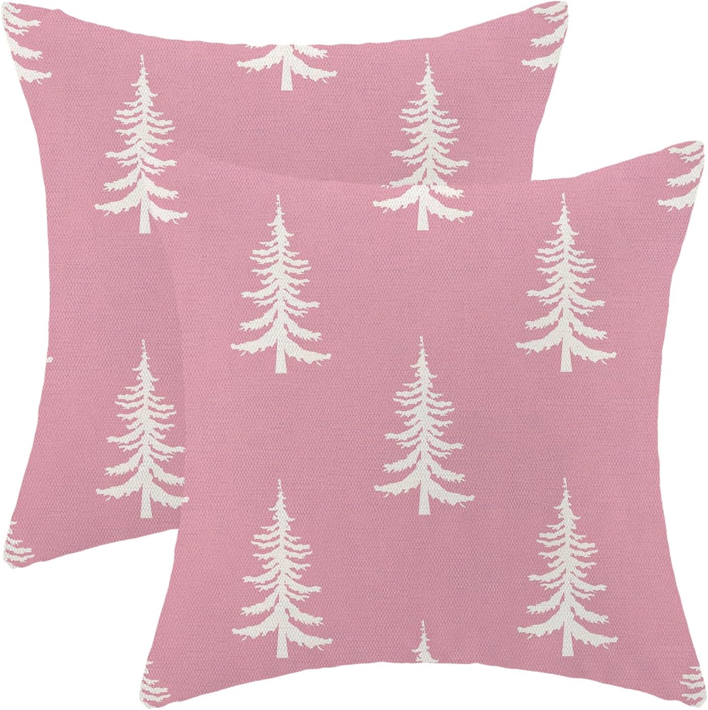 CXMEIFLY Juego de 2 fundas de almohada de Navidad de 18 x 18 pulgadas, color rosa y blanco, decoración de árbol de Navidad, para invierno, Navidad,