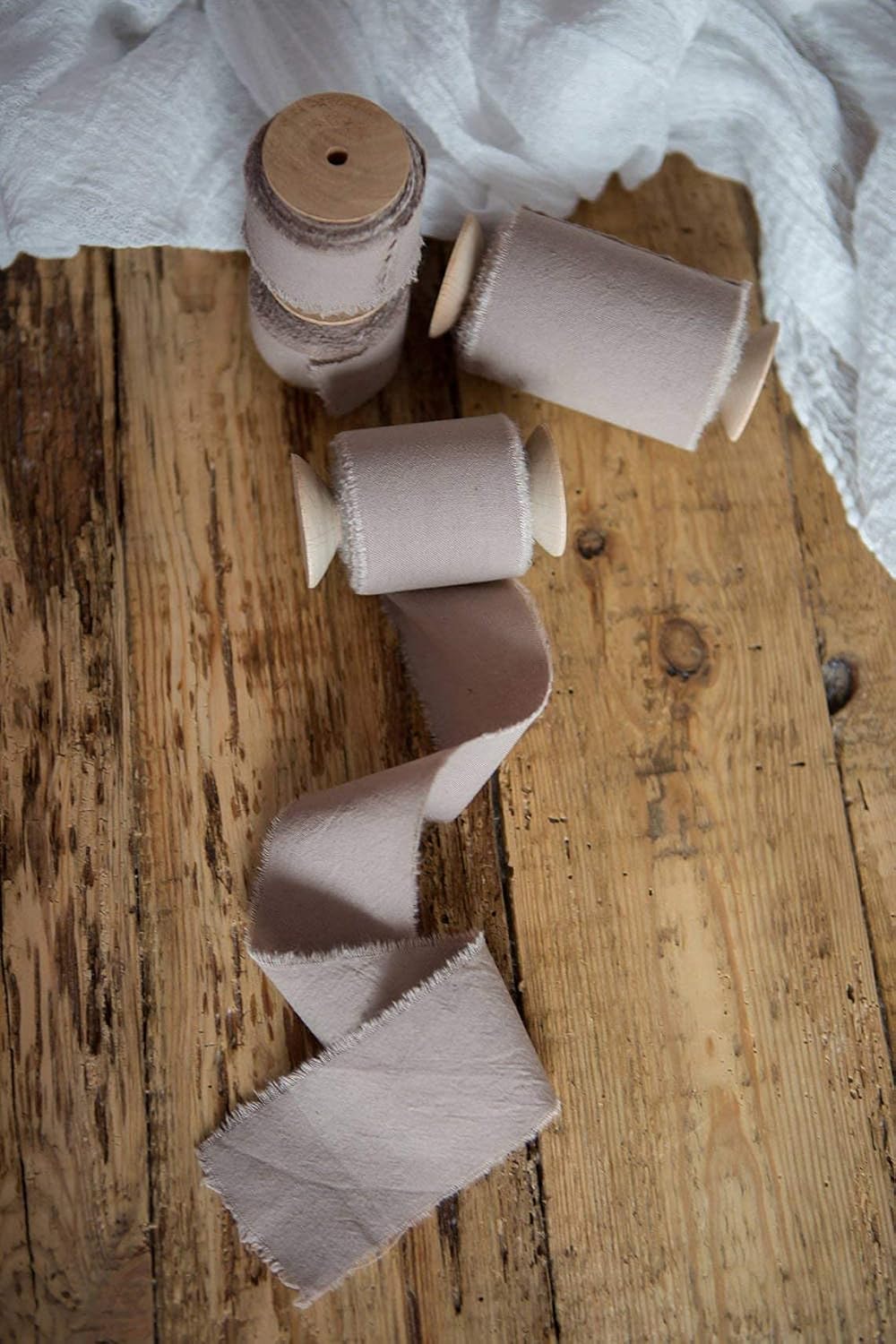 Beige ribbon 12″ 1″ 2″ 3 inch wide 5yd cotton Frayed edges hand dyed for Rustic wedding invitation ties favors gift wrapping Party decor bows