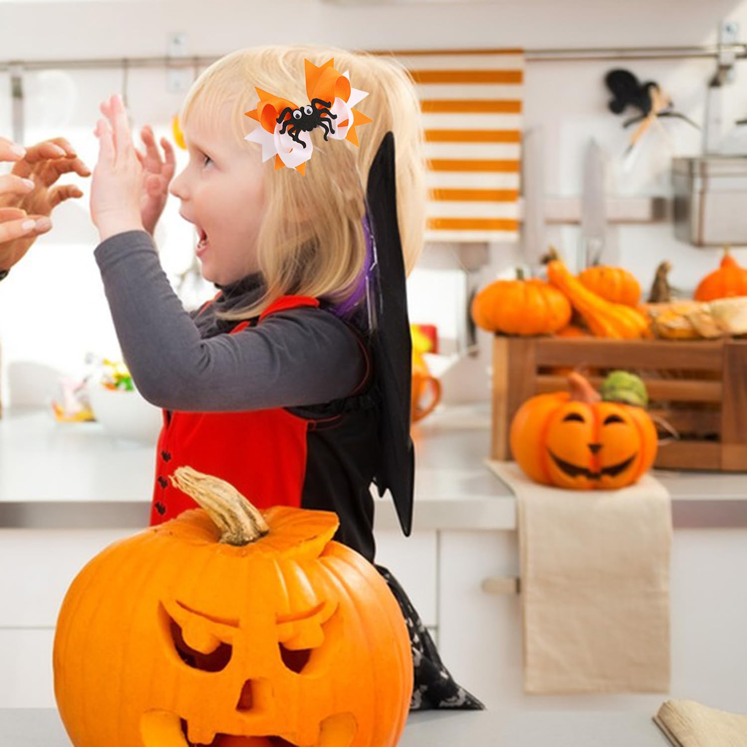 Horquillas de Halloween con purpurina para el pelo de murciélago púrpura murciélago araña 3D accesorios para el cabello de Halloween para niñas y