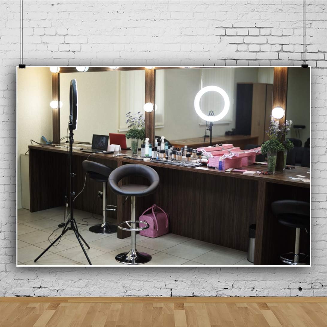 OERJU Fondo interior para sala de maquillaje de 5 x 3 pies para fotografía, moderno salón profesional, espejo de maquillaje, cosméticos y