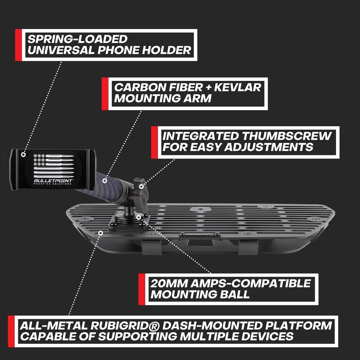 Bulletpoint RubiGrid Soporte de teléfono de metal para tablero compatible con Nissan Frontier 2022+
