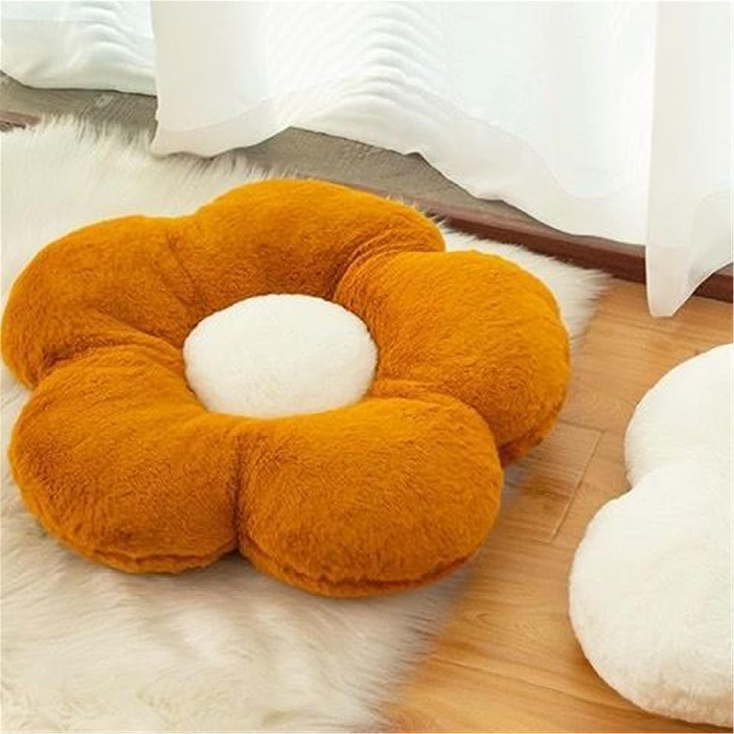 Cojín de felpa con diseño de flores, lindo cojín cómodo para oficina, sala de estar, cama, decoración simple (15.7 pulgadas, marrón)
