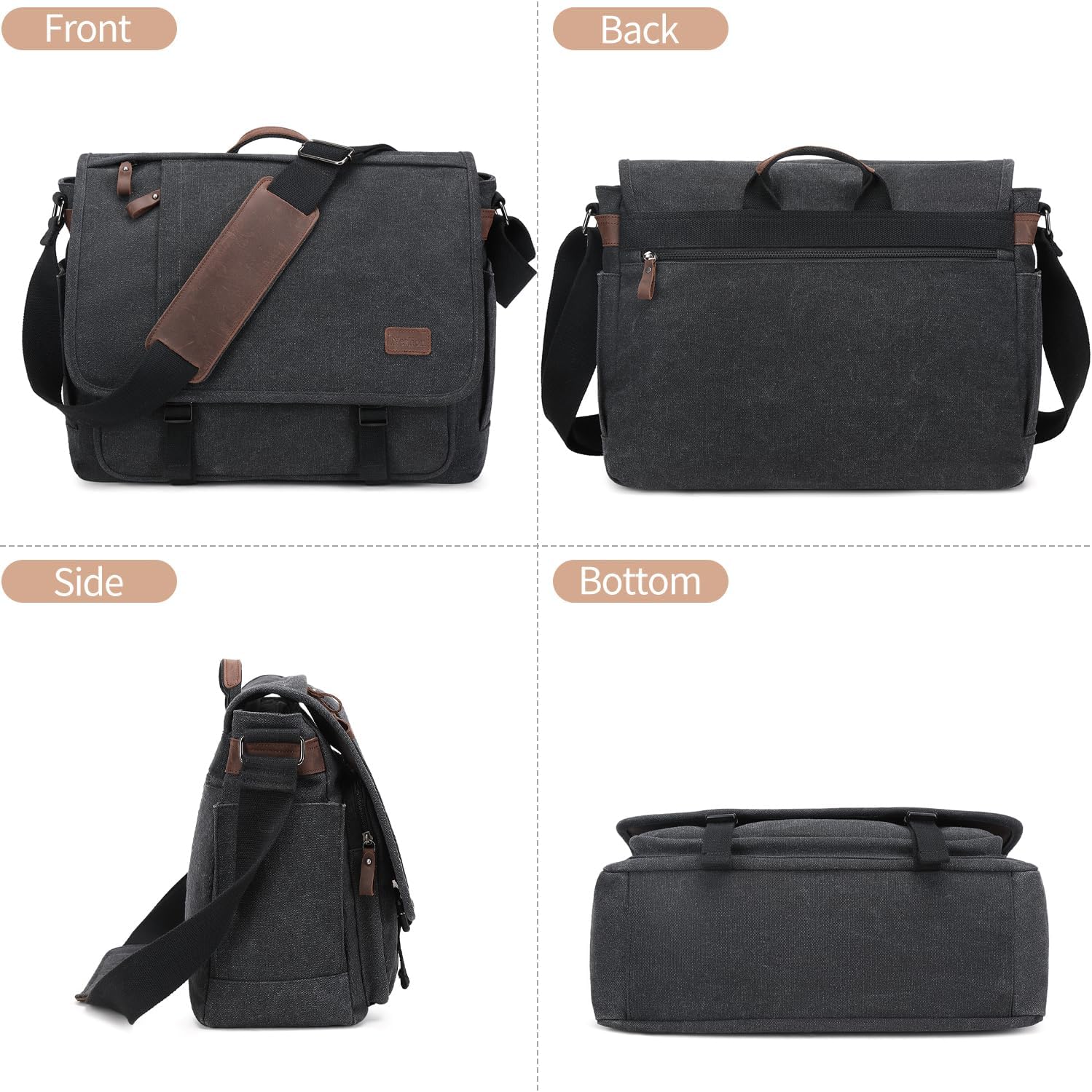 Nerlion – Bolsa tipo mensajero para hombre de 17 a 17.3 pulgadas, bolsa de lona resistente al agua, bolsa de hombro, maletín de trabajo escolar,