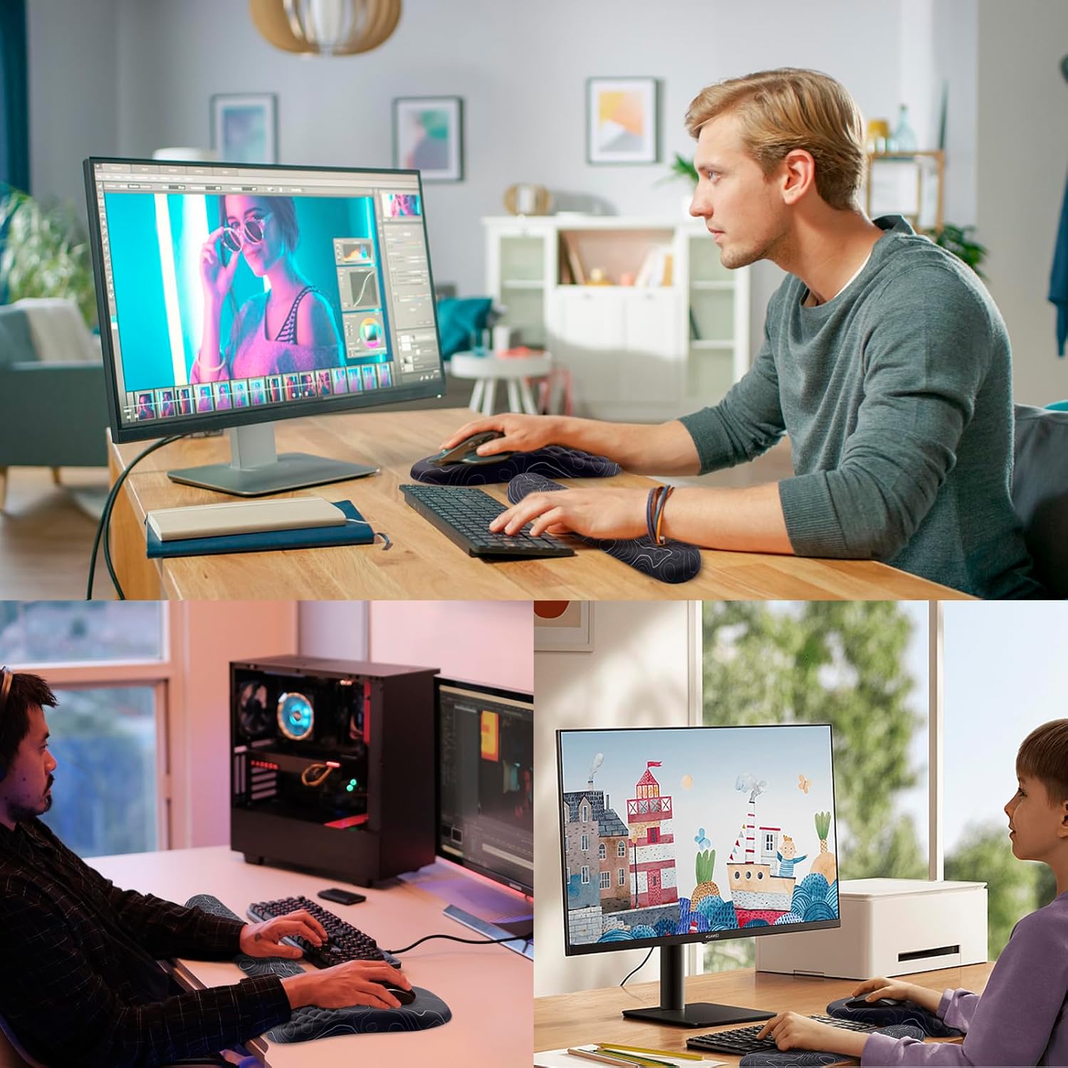 Laokiiy – Soporte de muñeca para mouse, reposamuñecas para teclado 2 en 1 + alfombrilla ergonómica para mouse, reposamuñecas antideslizante para