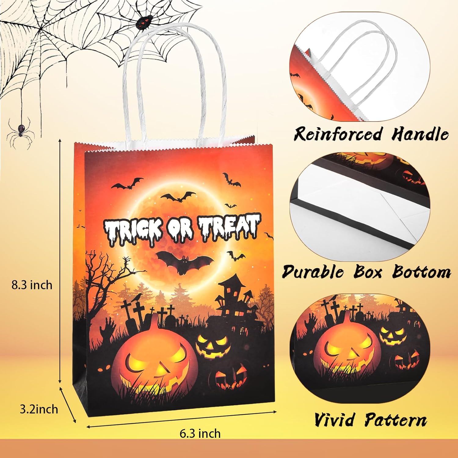 OGLARING – 24 bolsas de papel de regalo de Halloween, pequeñas bolsas de dulces de Halloween con asa, bolsas a granel para dulces o trucos para