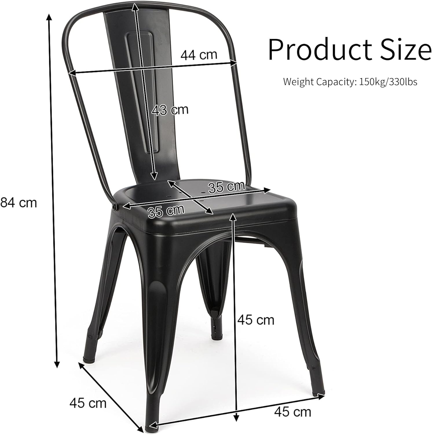 Juego de 4 sillas de comedor de metal negro, sillas de patio, sillas de metal para cocina, sillas de metal para interiores y exteriores, silla de
