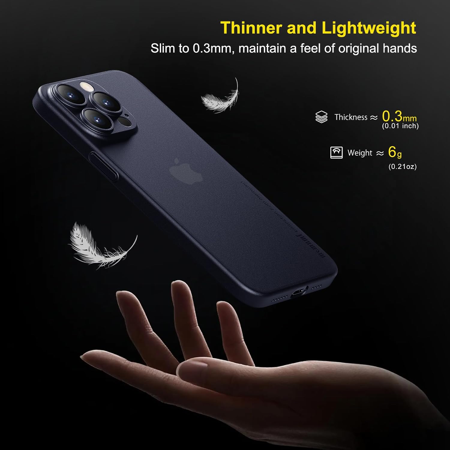 memumi Funda delgada para iPhone 15 Pro de 0.012 in, ligera, cubierta de lente de cámara, protección completa PP acabado mate, cubierta trasera