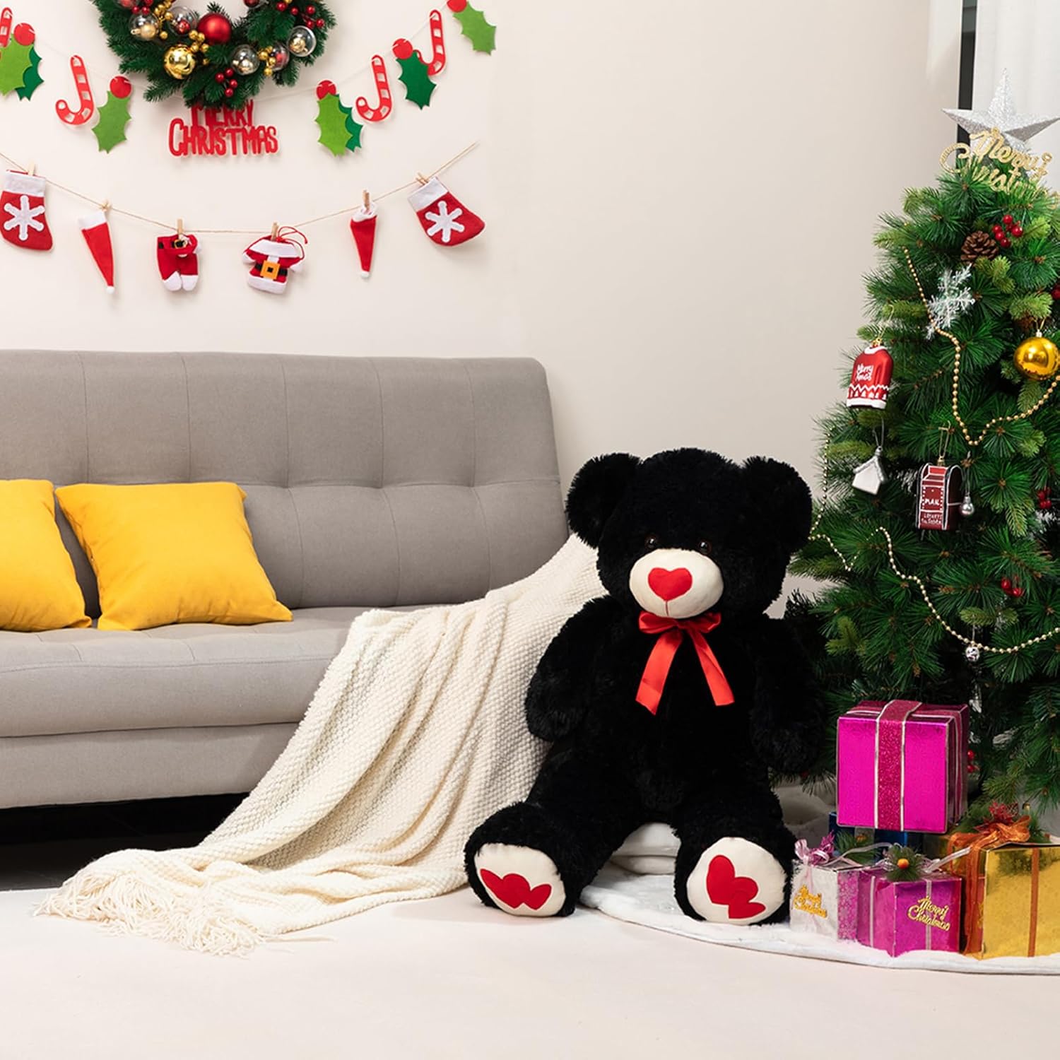 HollyHOME Oso de peluche grande con corazón rojo para novia y niños, día de San Valentín, 36 pulgadas, color negro