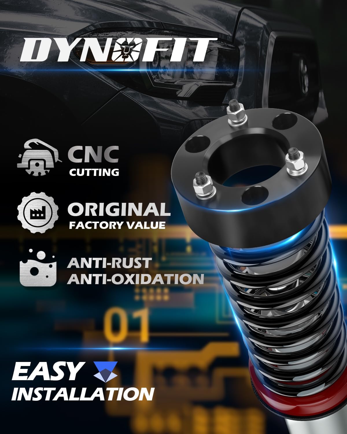 Dynofit Kits de elevación de nivelación delantera de 3 pulgadas para 2004-2023 F150 XLT FX4 Lariat etc 4×4 2WD, espaciadores de puntal F-150 de 3