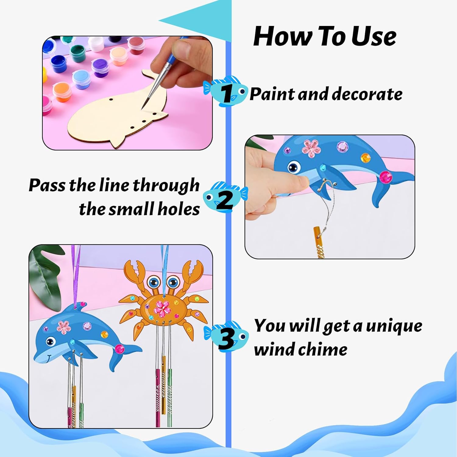 Artes y manualidades para niños, campanilla de viento para niños, kit de campanilla de viento para niñas, niños, artes y manualidades de madera para