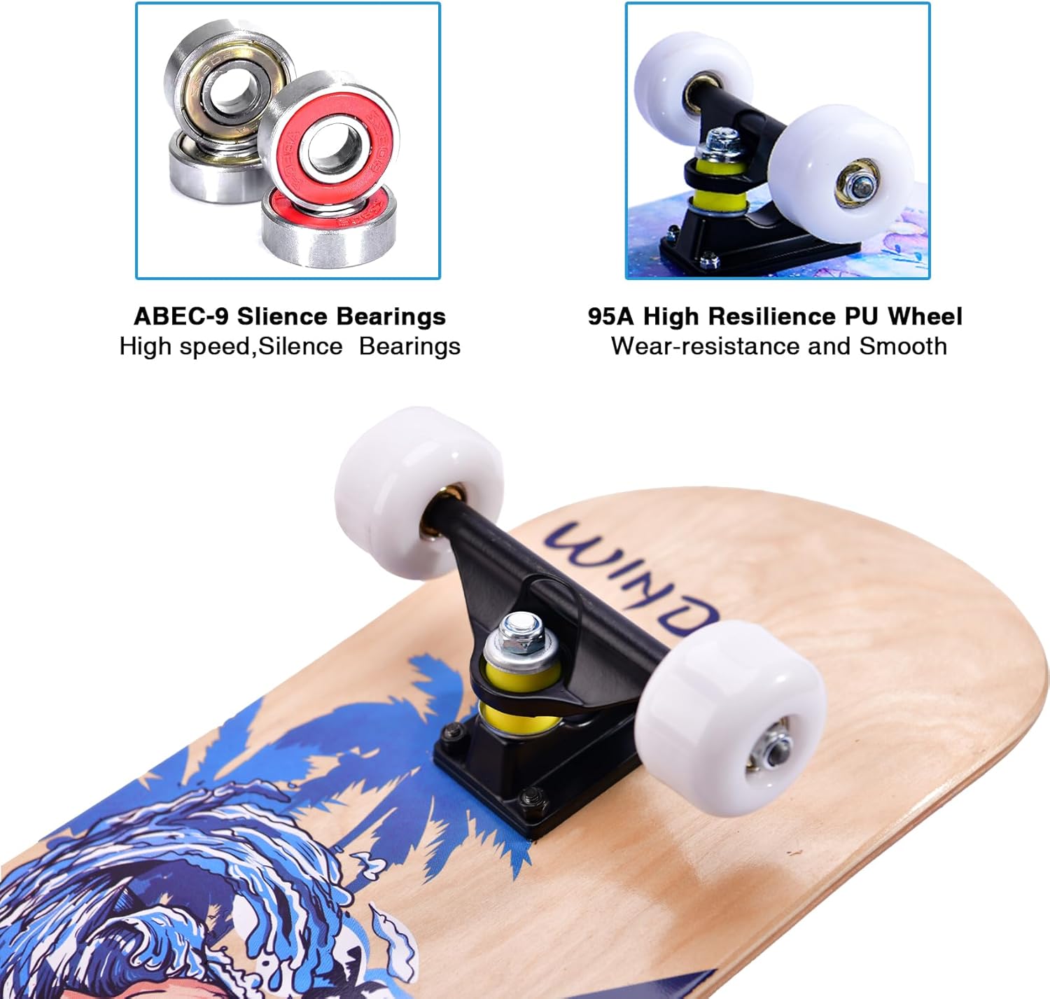Patinetas para principiantes, niños, niñas, adolescentes y adultos, patinetas estándar completas de 31 pulgadas con diseño de unicornio y calavera