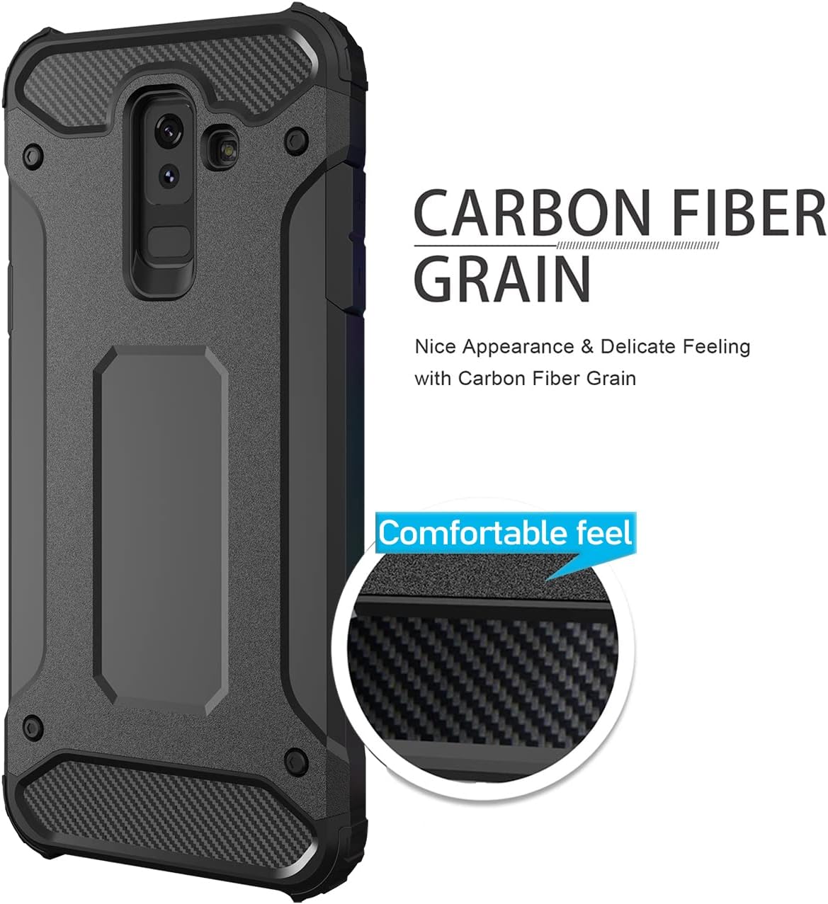 Funda para Galaxy A6 Plus 2018, Samsung A6+ 2018 con protector de pantalla HD, doble capa protectora delgada híbrida para teléfono celular, funda a