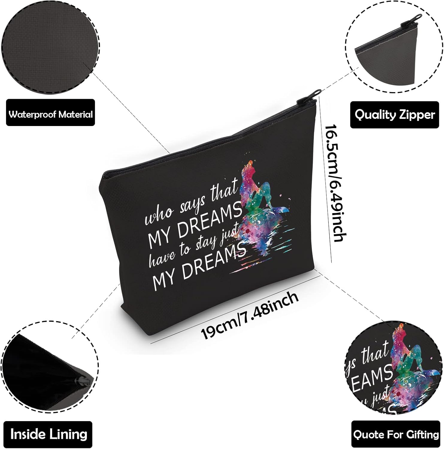 ZJXHPO Bolsa de cosméticos de sirena, bolsa de maquillaje para fanáticos de Ariel, con cremallera, bolsa de aseo de princesa sirena, regalo