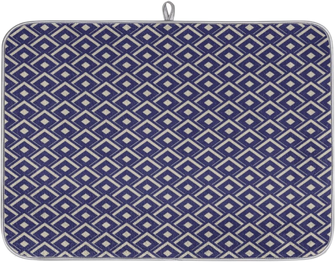 Rhombus Geometry – Tapete de secado de platos absorbente para encimera de cocina, tapete de secado antideslizante de microfibra con lazo para