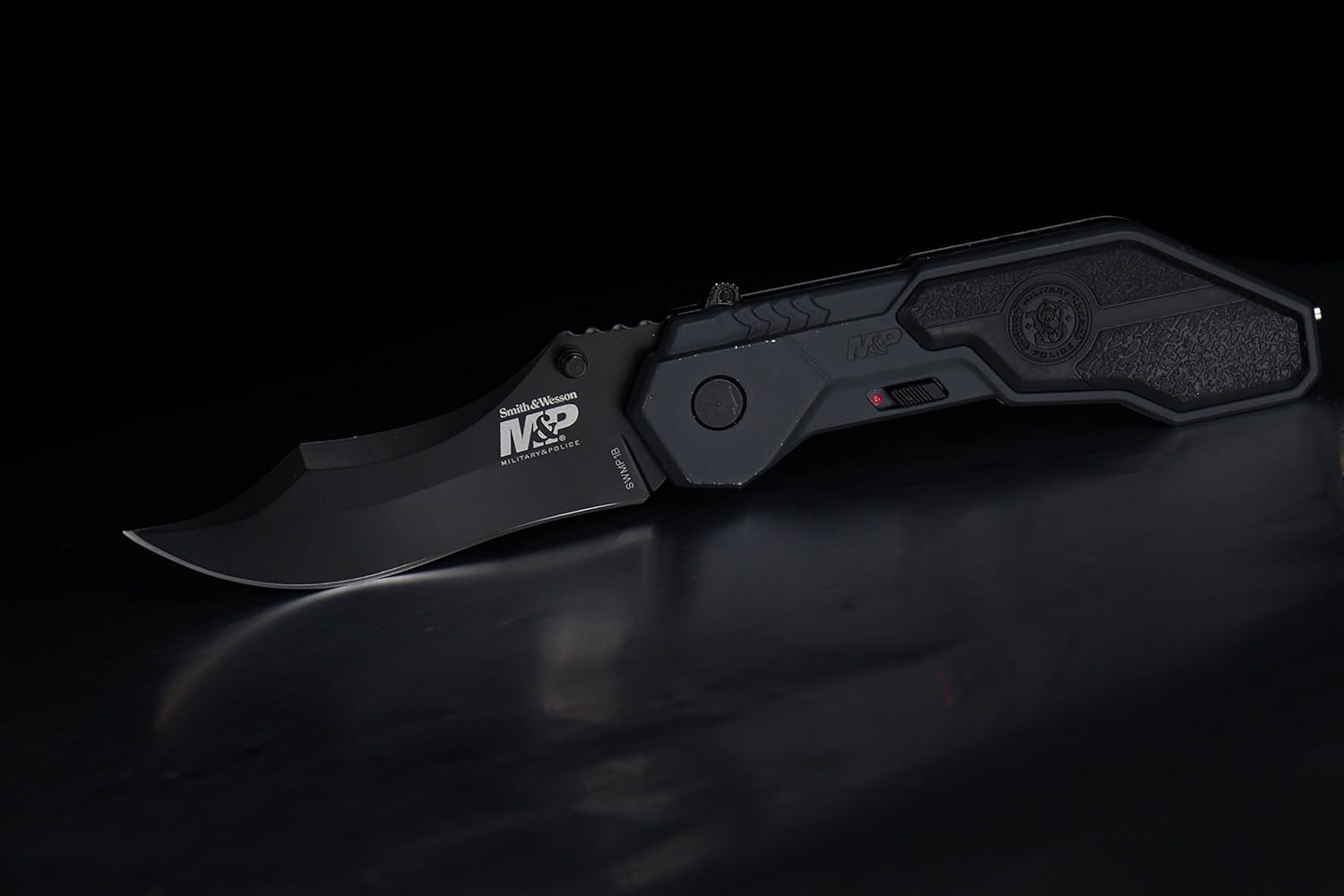 Smith & Wesson M&P SWMP1B Cuchillo plegable asistido SS de alto carbono de 7.1 pulgadas con hoja de punta de clip de 2.9 pulgadas y mango de