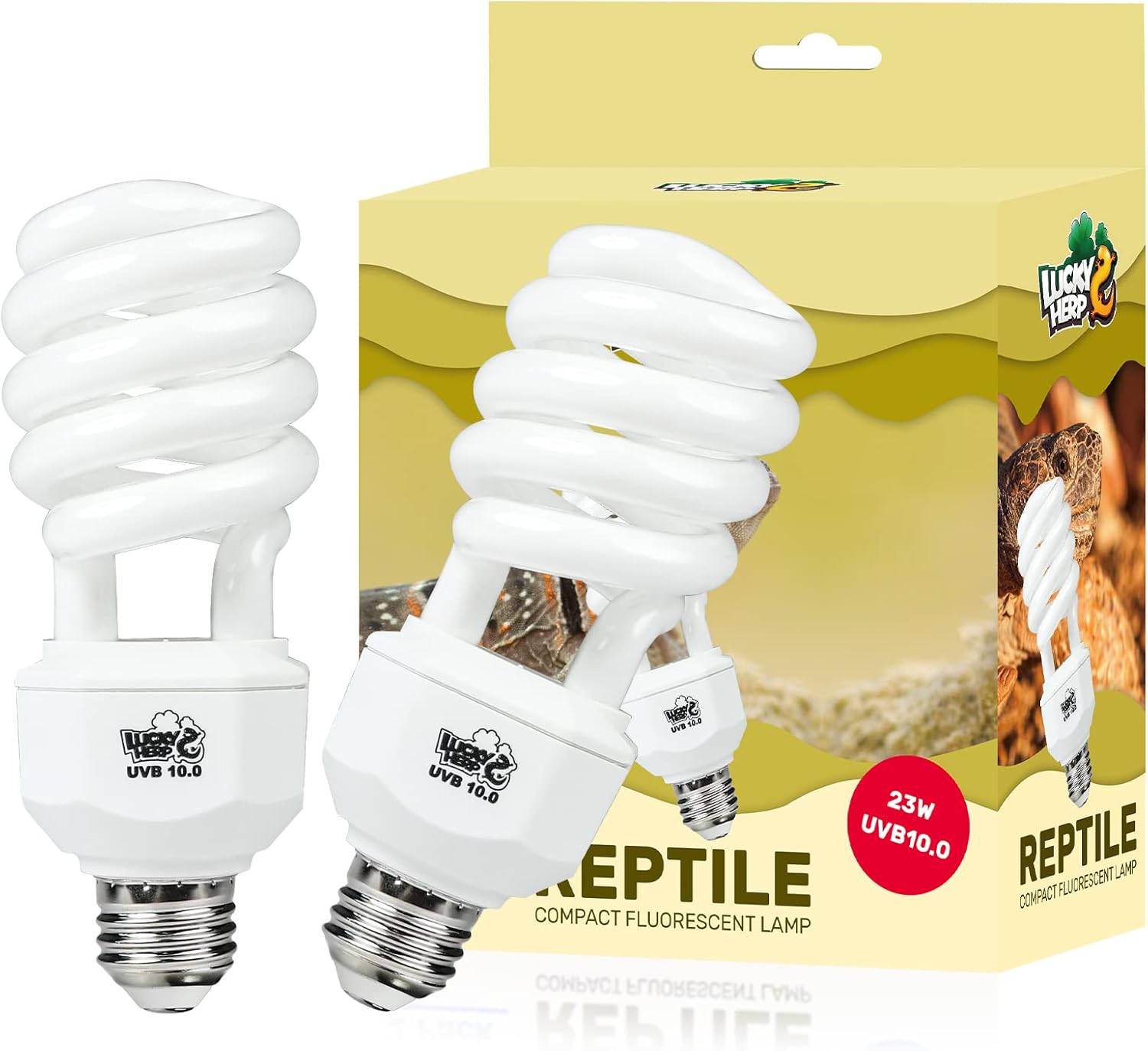 LUCKY HERP Paquete de 2 luces UVA UVB para reptiles, 23 W 10.0 UVB para reptiles del desierto, lámpara fluorescente compacta de terrario, bombilla