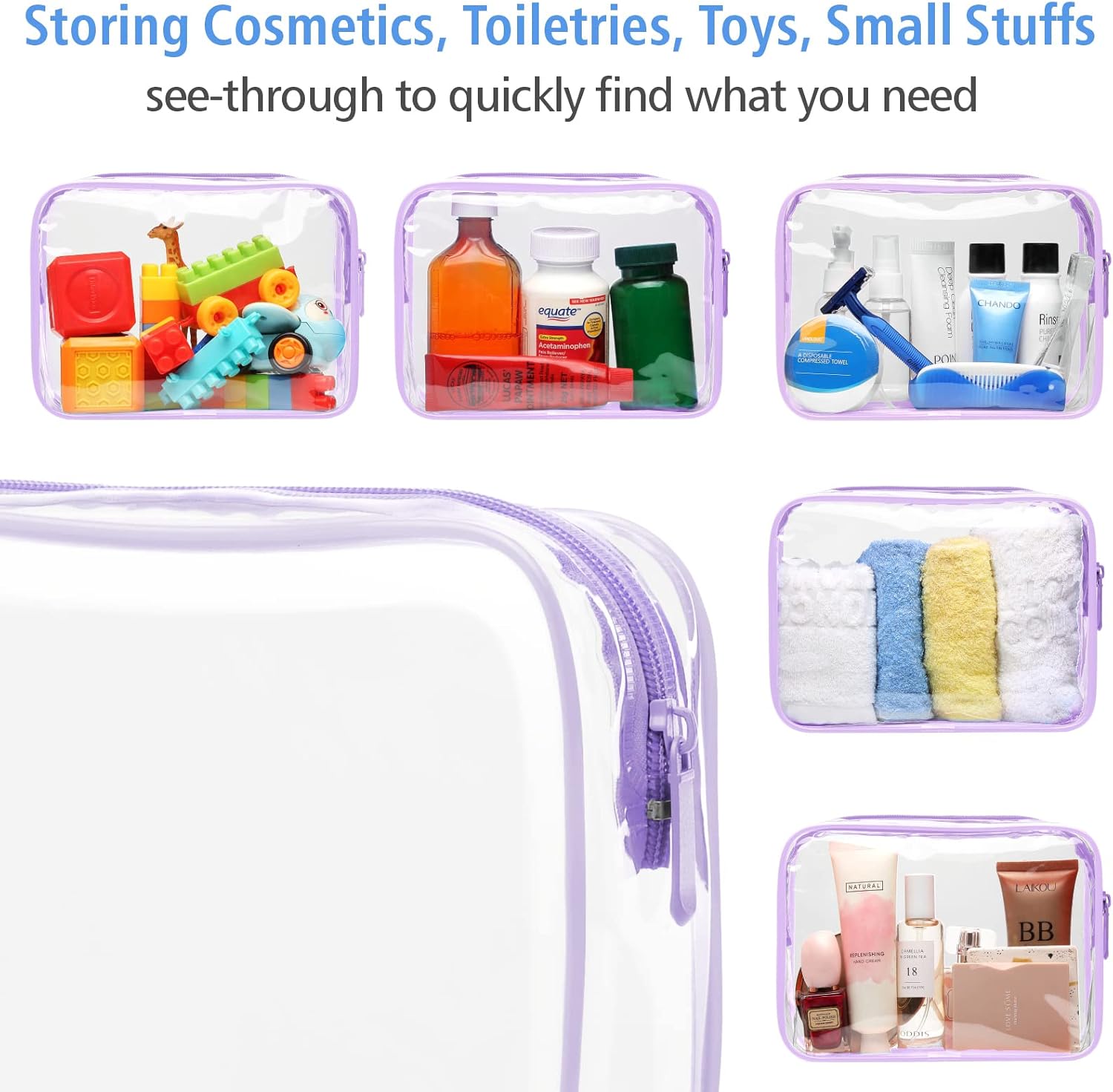 PACKISM Bolsa de aseo aprobada por la TSA  Bolsa de maquillaje transparente impermeable tamaño cuarto de galón, bolsa de maquillaje de viaje para