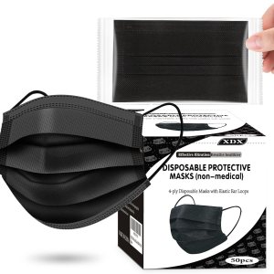 XDX Mascarillas desechables negras, paquete de 50 unidades, mascarillas de 4 capas envueltas individualmente para mujeres, hombres, adultos, unisex, XDX Mascarillas desechables negras, paquete de 50 unidades, mascarillas de 4 capas envueltas individualmente para mujeres, hombres, adultos, unisex,