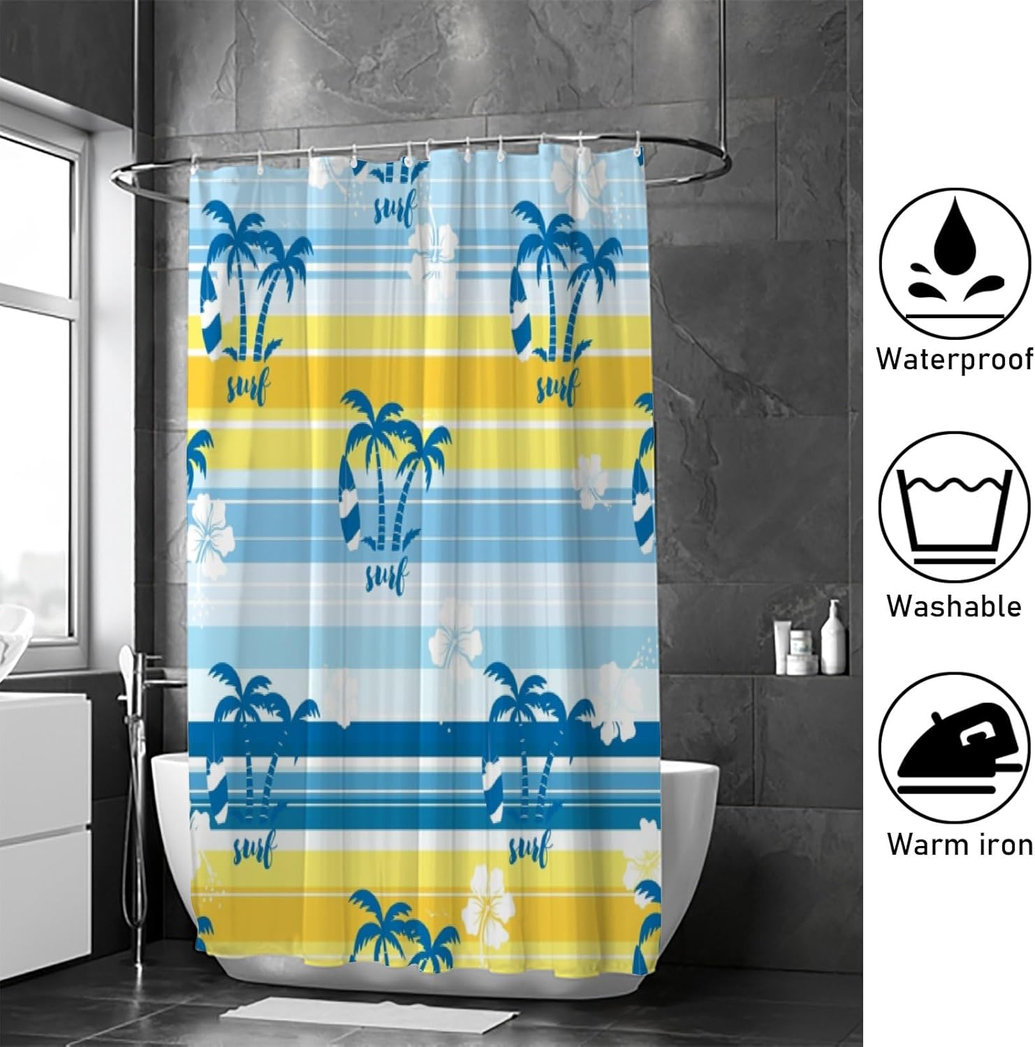 Shower Curtains for Bathroom Summer Mood Windsurf Plam Trees Waterproof Polyester Fabric Bathtub Shower Curtains with 12 Hooks Modern Machine