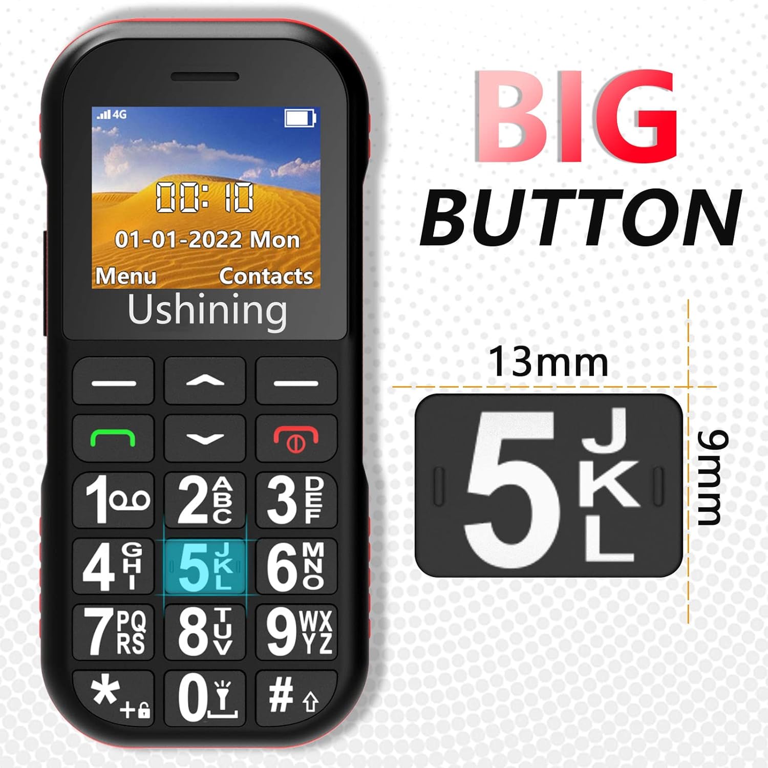 USHINING Teléfono celular 4G LTE desbloqueado para personas mayores con tarjeta SIM Speed Talk de 1800 mAh Característica de teléfono tipo C