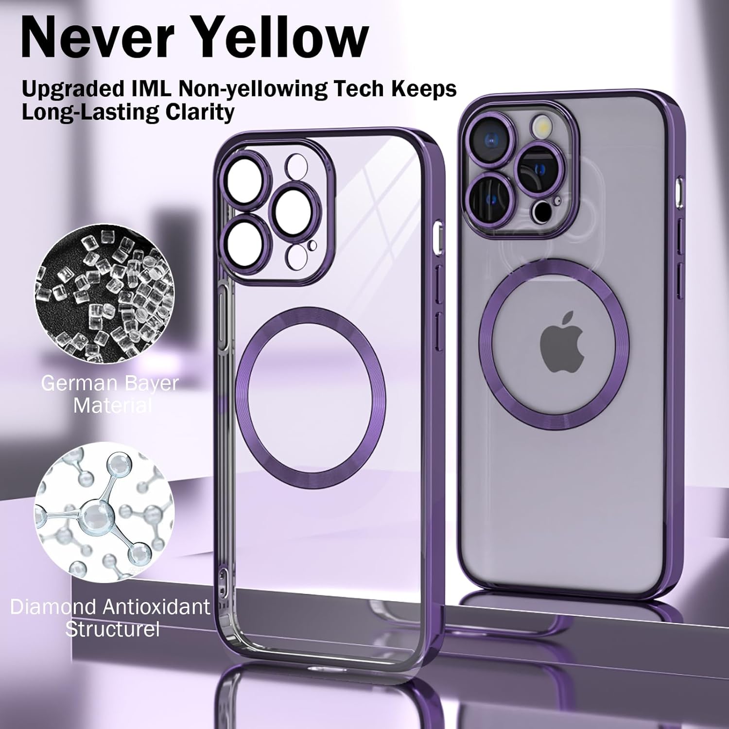 KSWOUS Funda magnética transparente para iPhone 15 Pro Max compatible con MagSafe protección completa de la lente de la cámara chapado de lujo para