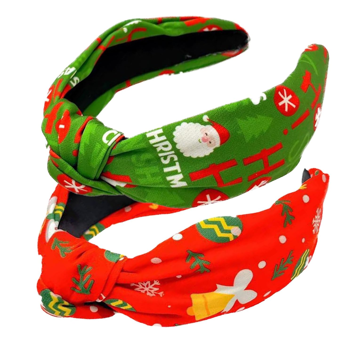 2 diademas anudadas de Navidad para mujeres y niñas, diademas verdes y rojas, lindos copos de nieve, Papá Noel, muñeco de nieve, árbol de Navidad,