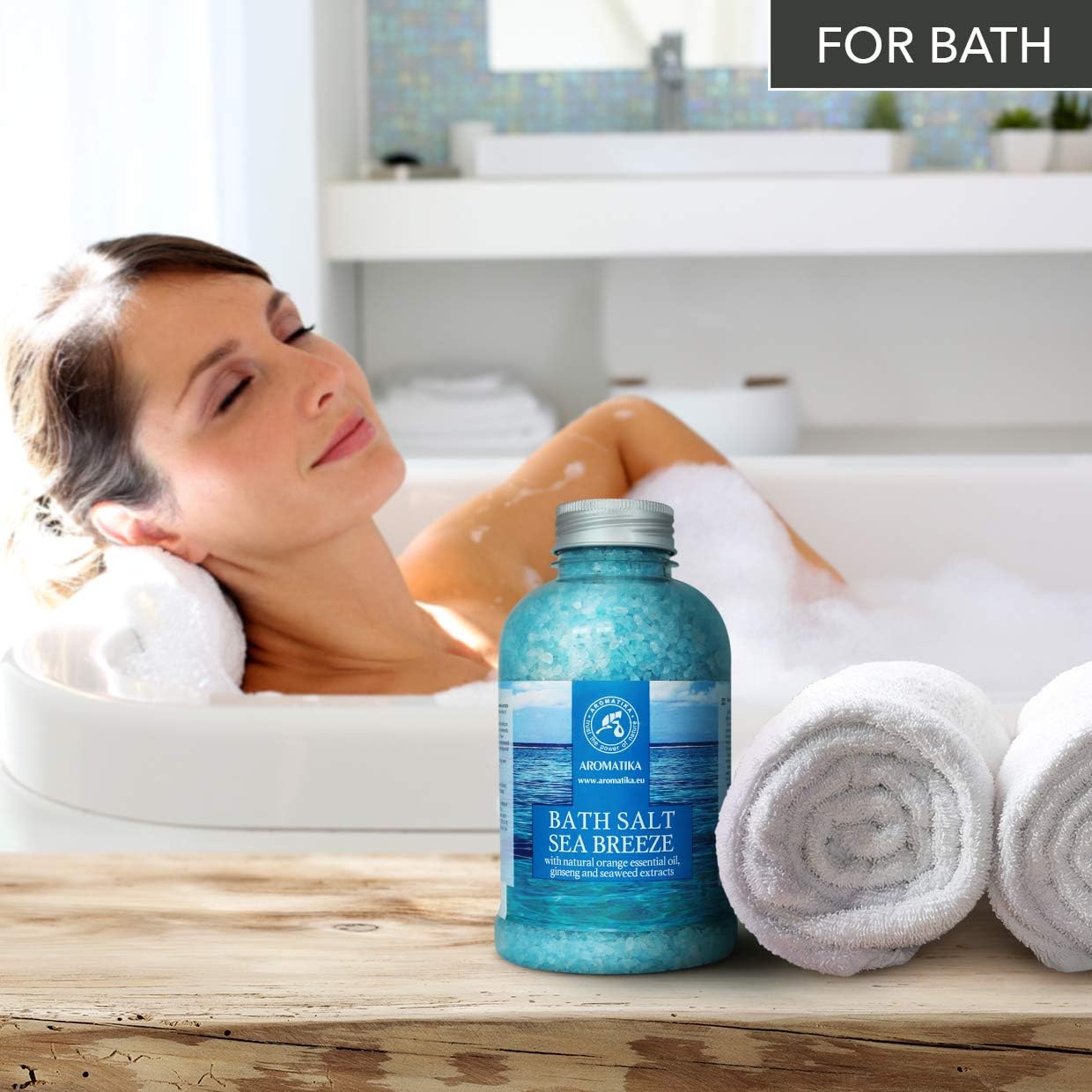 Bath Salt Sea Breeze de 21.16 onzas con aceites esenciales naturales, naranja, ginseng y algas marinas, lo mejor para un buen sueño, relajante,
