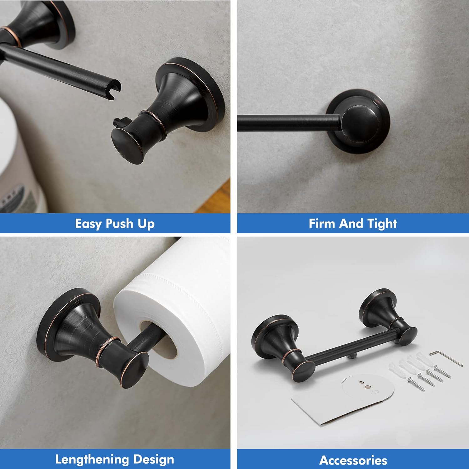 RUMOSE Portarrollos de papel higiénico para baño, mango de tejido pivotante flexible en la pared, bronce aceitado frotado a prueba de óxido, acero