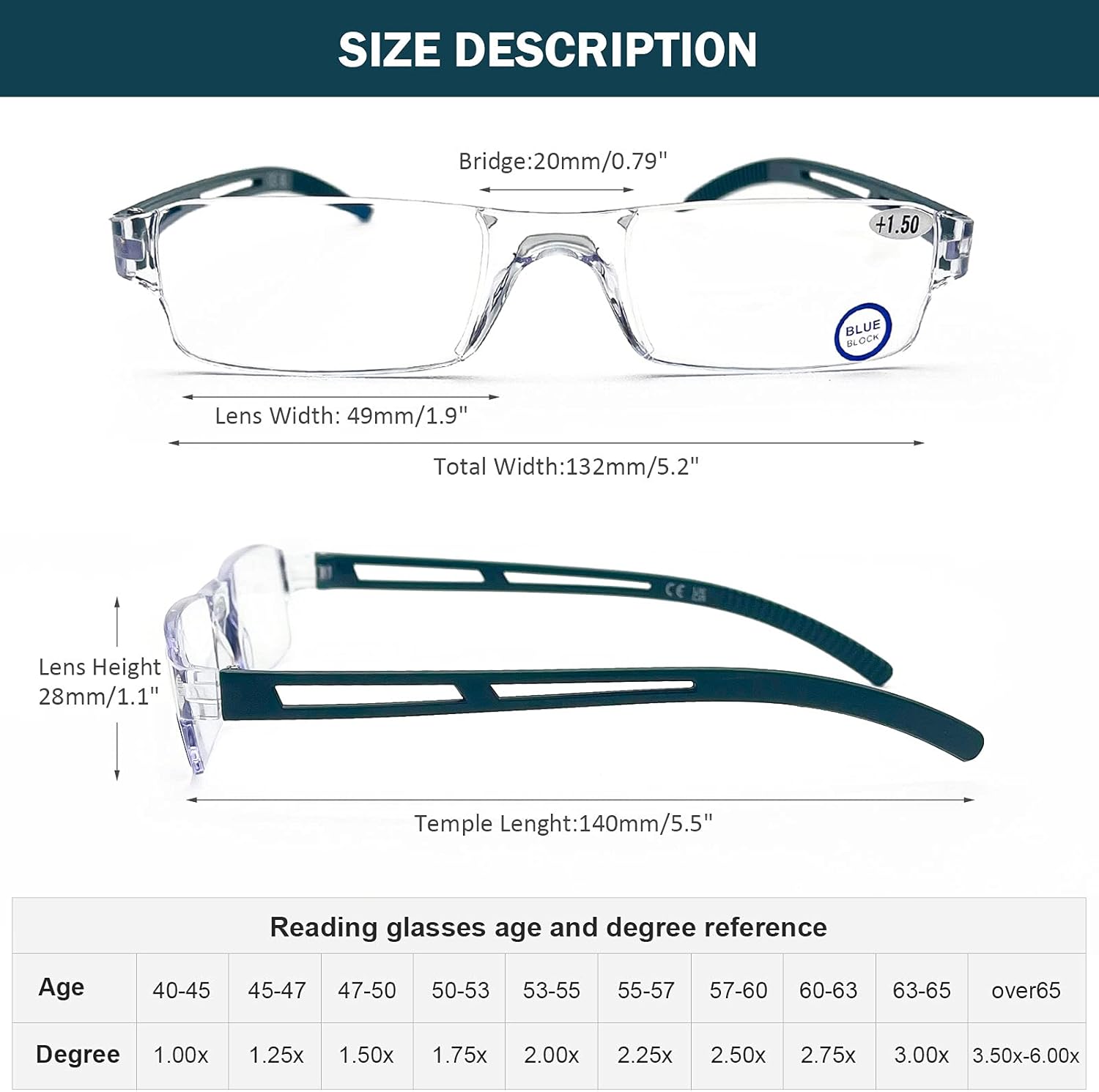 AQWANO Lentes de lectura para computadora con bloqueo de luz azul, paquete de 5 lentes de lectura sin montura para lectura ligeras, cómodas,
