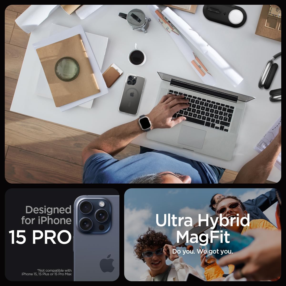 Spigen MagFit – Funda magnética ultra híbrida diseñada para iPhone 15 Pro, antiamarilleo protección de grado militar compatible con MagSafe (2023),