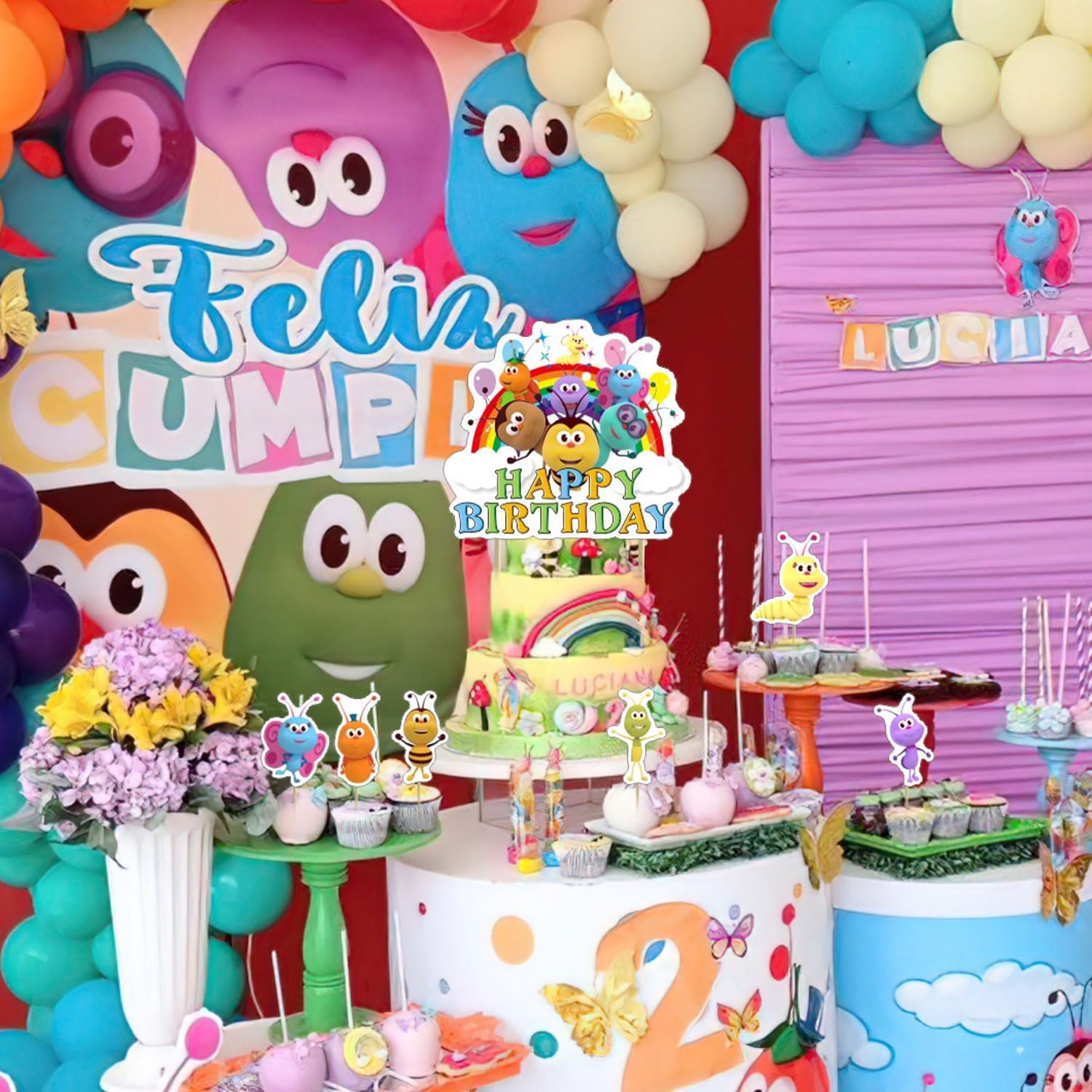Bichi – Juego de decoraciones para fiestas, divertidos suministros de cumpleaños con temática de Bichi para niños, insectos de dibujos animados,