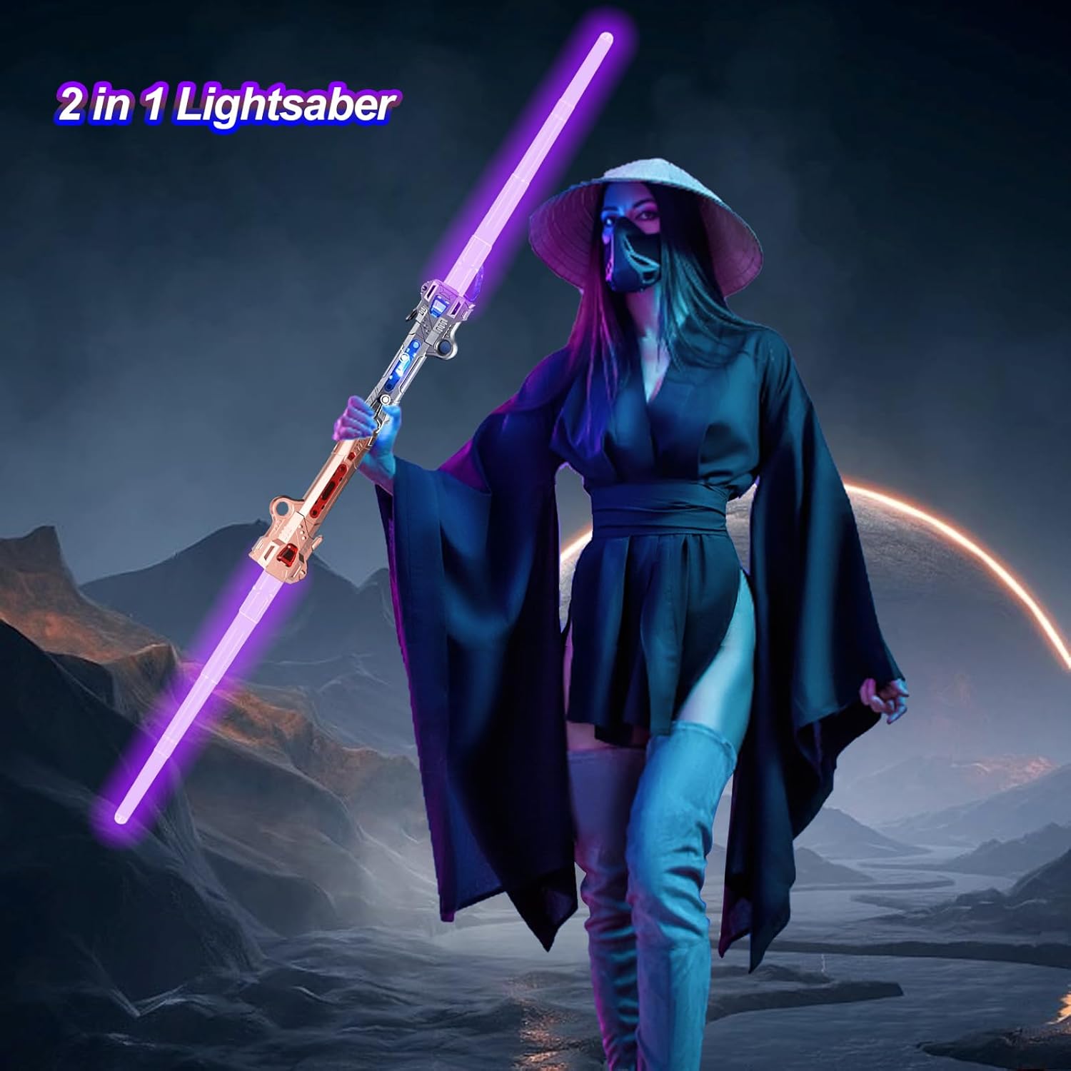 Tongker Paquete de 2 sables de luz para niños, 7 colores RGB con 3 modos de sonido FX, juguete de sable de luz expandible 2 en 1 para Galaxy War