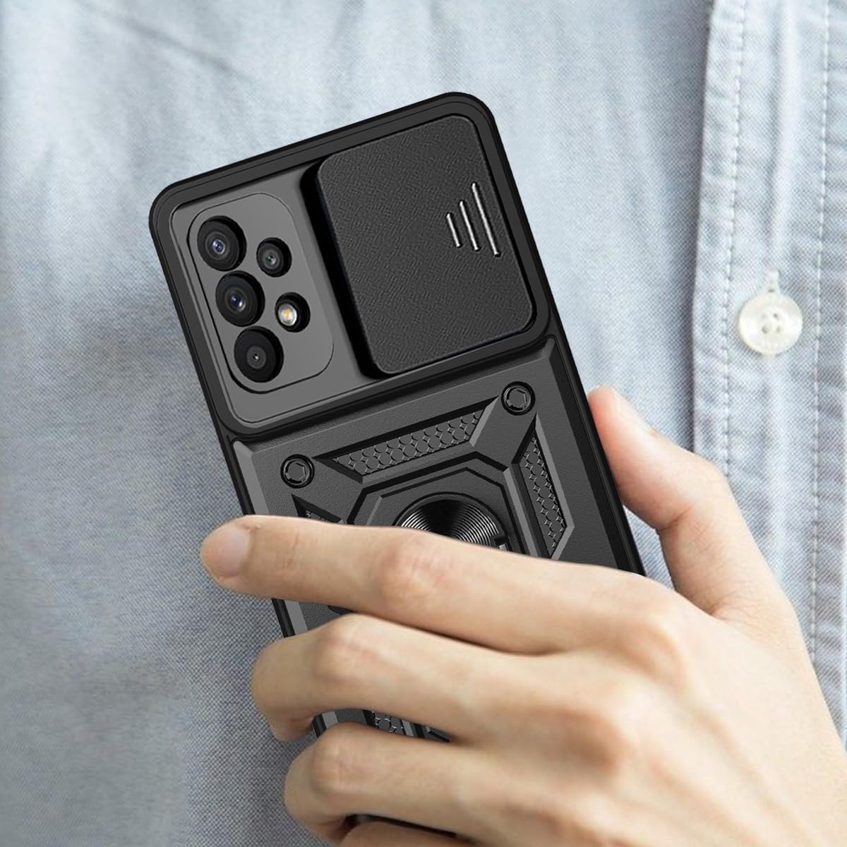 RJYWSQH Para Samsung Galaxy A32 5G Caso Caja Del Teléfono Con Protector De Pantalla Para Samsung Galaxy A32 5G – Negro