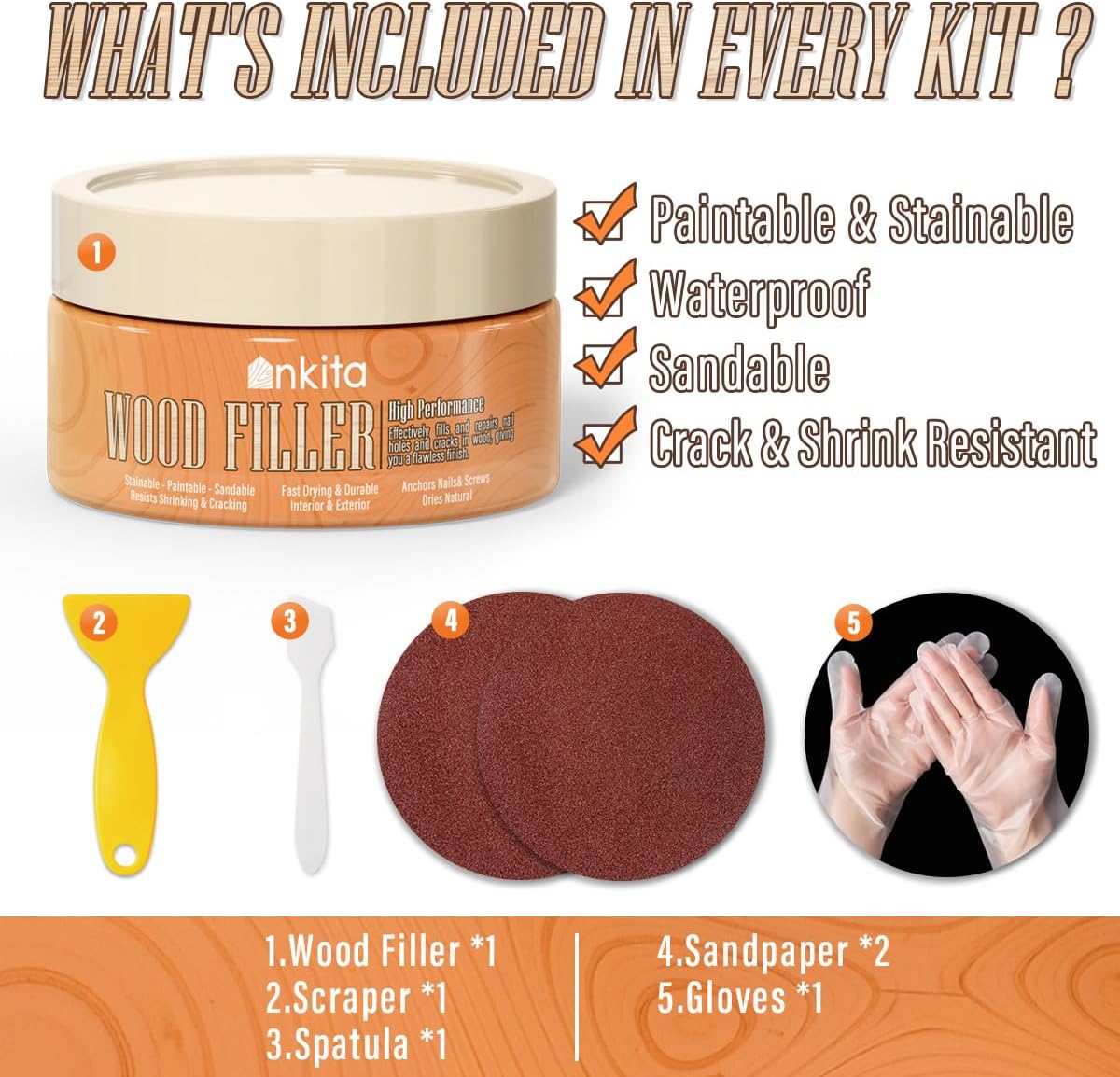 Relleno de madera multiusos, kit de reparación de madera (natural), masilla de relleno de madera de secado rápido, repara rápidamente agujeros,