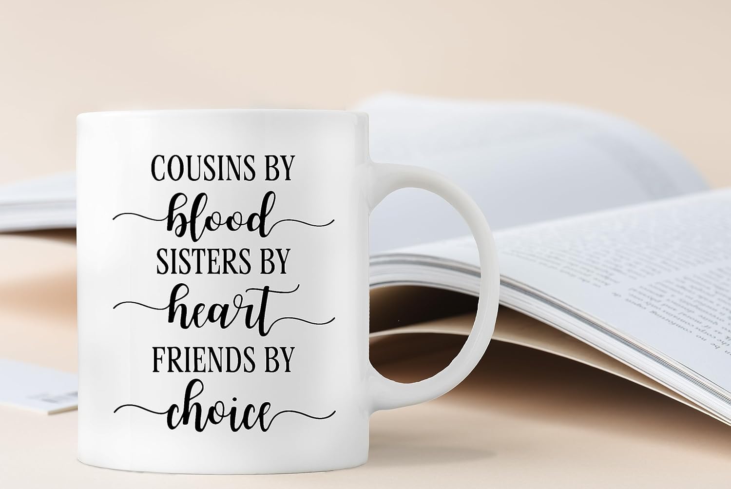 Cousins by Blood Sisters by Heart Friends by Choice – Taza de café de cerámica, regalos para primas, regalos de primas para mujeres, regalos de