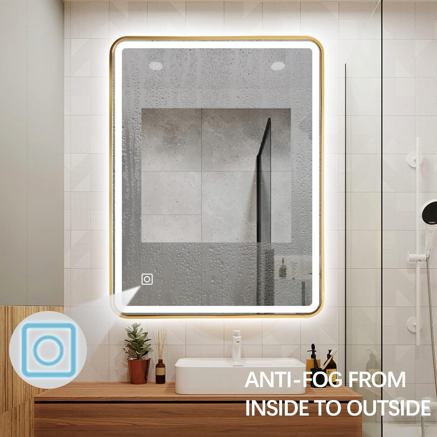 Espejo de baño LED, espejo rectangular de 36 x 28 pulgadas, espejo de pared antivaho con luz cálida  natural  blanca ajustable de 3 colores, 6000 K