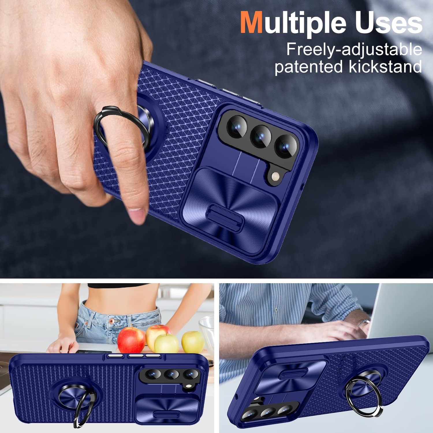 Asuwish Funda de teléfono para Samsung Galaxy S22 Plus S22+ 5G con cubierta deslizante para cámara y protector de pantalla de vidrio templado,